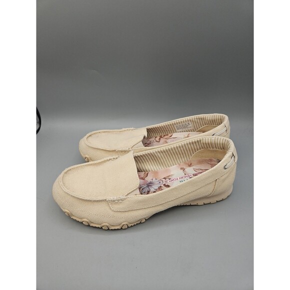 Sketchers Canvas 8.5 Beige Slip-on Relaxed Fit Memory Foam Bikers Pedestrian - Picture 3 of 11